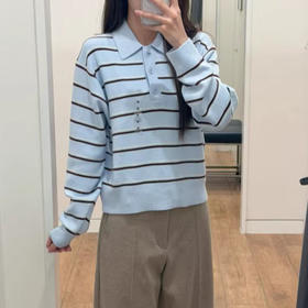 丁摩 春季女装柔滑棉质POLO领条纹针织衫毛衣毛衫6ZF-484503