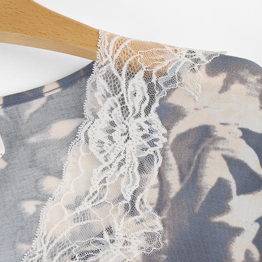 美奈川莫代尔薄款碎花睡衣女家居服柔软舒适睡眠衣服上衣裤子套装 水墨印花莫代尔八分袖蕾丝套装JJ28190 商品图3