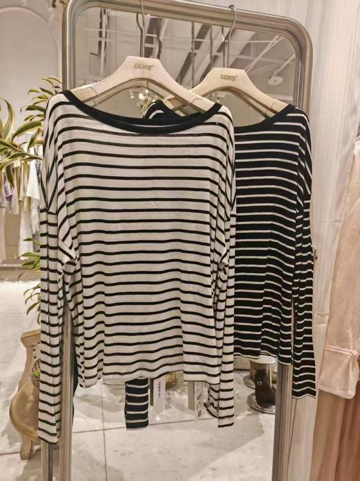 【门店同款】ENJOY秋季慵懒斜肩条纹T 164043963 商品图2