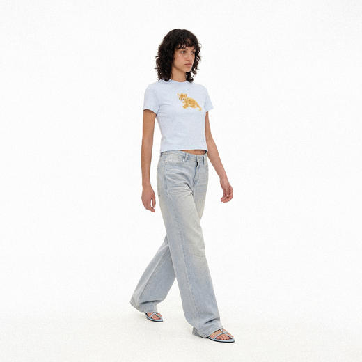 NUTH俏皮手绘豹子动物印花弹力修身薄款正肩短袖t恤女（预售/发货时间同步天猫） 商品图4