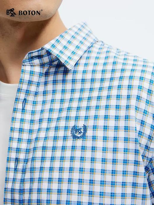 波顿夏季男士修身格纹短袖衬衫｜蓝黄白格子点缀，合身剪裁利落有型MS101225 商品图3