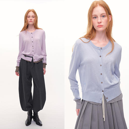 UMILAB｜薄荷糖*浅春系巴素兰精纺羊毛+醋酸轻薄假两件针织衫M911V 商品图0