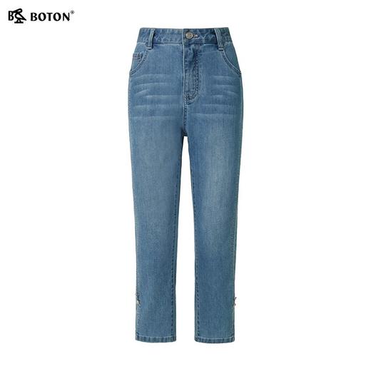 [冰爽抑菌]波顿夏季女士夏日清爽水洗蓝八分牛仔裤 裤脚开叉纽扣装饰直筒裤LF668225 商品图4