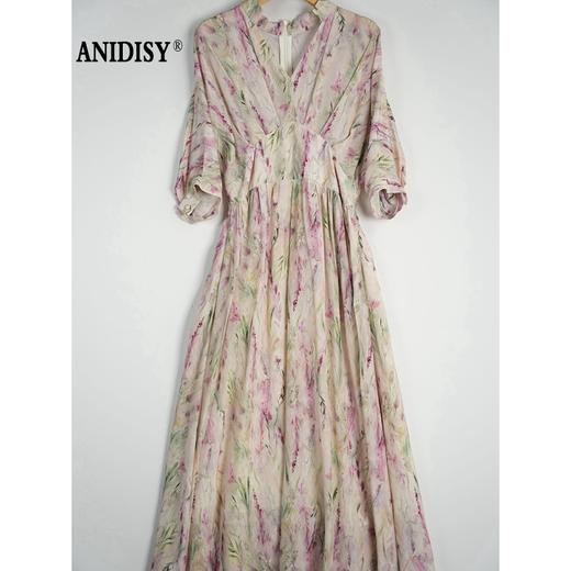 时尚法式V领七分袖收腰气质碎花连衣裙 商品图4