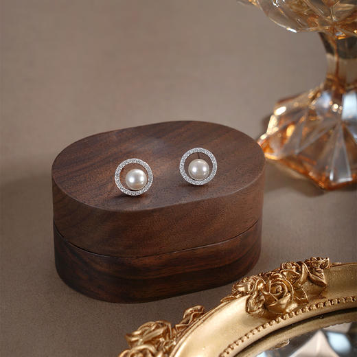 子佩集【月沉相逢】银S925珍珠惜王妃耳钉【MZEH004】6.5mm珠圆环灰珠2601 商品图1