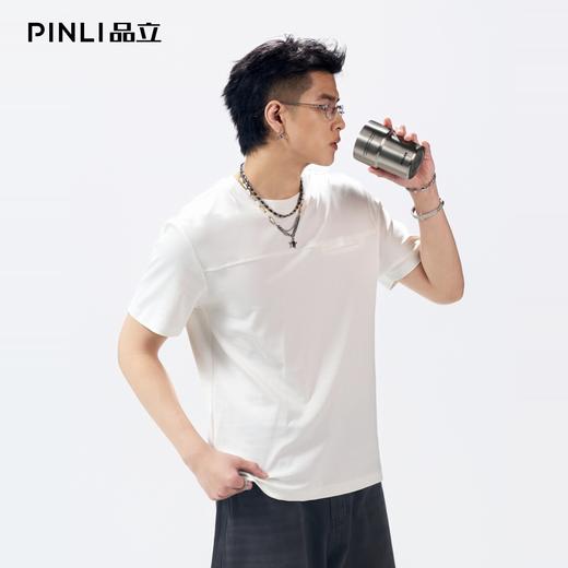 PINLI品立2026夏季新款青年圆领落肩袖百搭纯色短袖T恤上衣体恤男GD262111043 商品图3