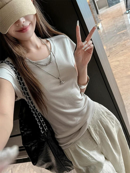 巨巨巨显瘦时髦【万能基础款小飞袖短袖T恤】穿上秒变纸片人!肩窄腰细气质满满!减龄显瘦，轻松穿出高级感~ 商品图1