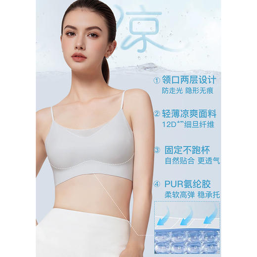 官网399！内家粉底液性感细肩带背心式内衣女 轻薄无痕美背吊带固定杯抹胸文胸 商品图2