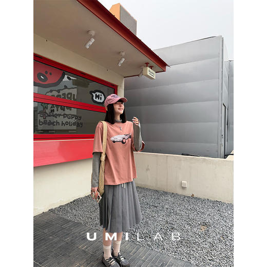 UMILAB｜去兜风*甜酷美学100%棉数码做旧原创印花廓形短袖T恤T799V 商品图4
