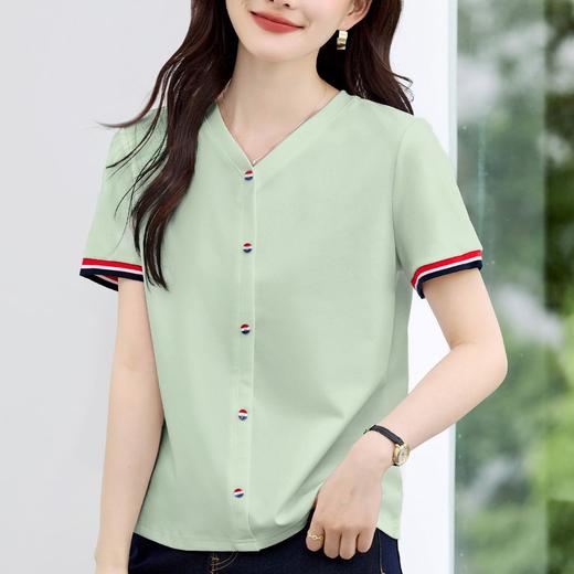 百媚生 棉质V领T恤短袖女可外穿休闲上衣S82620010 商品图2