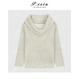 03-4潘依绣丁丁宠粉兔绒人丝法式假两件拼接一字肩荡领长袖针织上衣Q14487