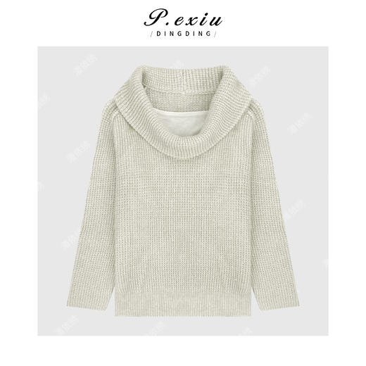 03-4潘依绣丁丁宠粉兔绒人丝法式假两件拼接一字肩荡领长袖针织上衣Q14487 商品图0