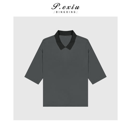 03-4潘依绣丁丁宠粉早秋宽松廓形撞色翻领短袖T恤 M9024 商品图0