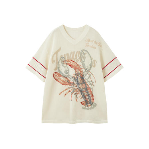 谜底套头针织衫短袖2026夏新品舒适时髦印花钉珠毛衣女262MZ0756 商品图4