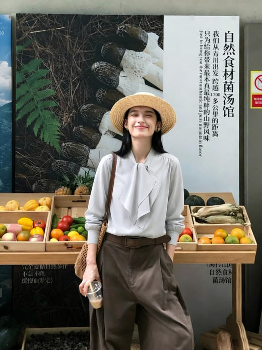 天猫同步【通勤/垂顺/优雅】拉夏贝尔/La Chapelle设计感气质显瘦宽松上衣法式绑带捏褶垂感长袖衬衫 商品图12