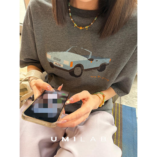 UMILAB｜去兜风*甜酷美学100%棉数码做旧原创印花廓形短袖T恤T799V 商品图2