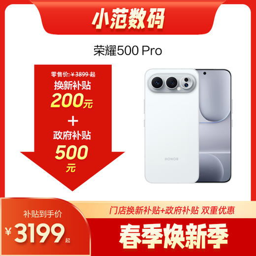 荣耀500 Pro   到店购机享200元补贴卷（补贴卷可作为VIP系列卷／回收卷／融合卷／配件卷/换新补贴/使用5选1） 商品图0