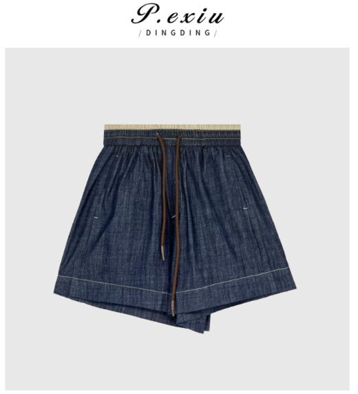 03-4潘依绣丁丁宠粉夏季新款撞色松紧腰休闲通勤短裤 Q66800 商品图0