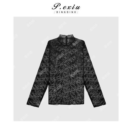 03-4潘依绣丁丁宠粉法式镂空蕾丝网纱立领打底T恤 Q45044 商品图0