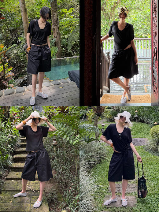 hidemi副线小h 莫代尔弹力圆领百搭短袖T恤上衣 商品图1