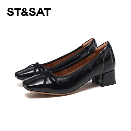 星期六26春新款法式高级感蝴蝶结粗跟单鞋SSE1111083 商品图3