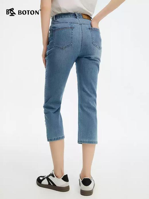 [冰爽抑菌]波顿夏季女士夏日清爽水洗蓝八分牛仔裤 裤脚开叉纽扣装饰直筒裤LF668225 商品图2