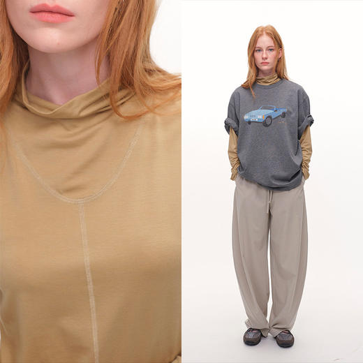 UMILAB｜裸感T*时髦哈苏线 天丝羊毛轻肤 小堆领万搭叠穿T恤T800V 商品图2