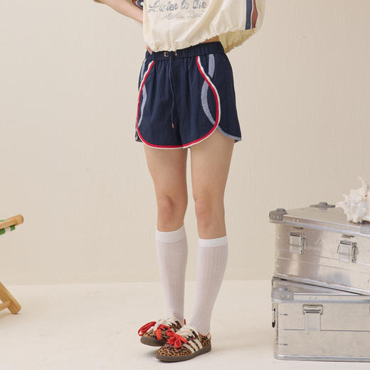 谜底撞色休闲短裤2026夏季新品动感活力抽绳腰头裤子女262MK0499 商品图0