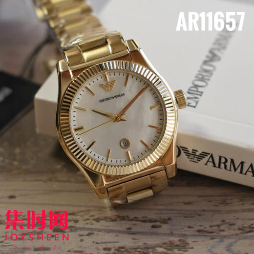 原单阿玛尼AR11657 贝母面 女士复古钢带石英腕表 | 贝壳表盘 × 日记窗设计 —— 腕间绽放的优雅诗篇 商品图5