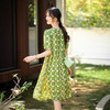 丁摩 圆领绿色印花真丝连衣裙宽松显瘦桑蚕丝裙74142 商品缩略图3