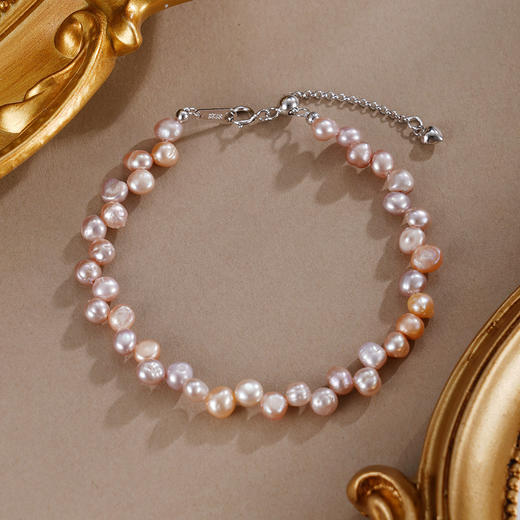 子佩集【幻彩流萤】银S925珍珠惜王妃手链【SPB0320001】4mm珠粉紫巴洛克2601 商品图0