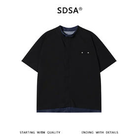 SDSA男装2026新款高贵轻奢立领假两件T恤口袋钉扣短袖百搭时尚潮