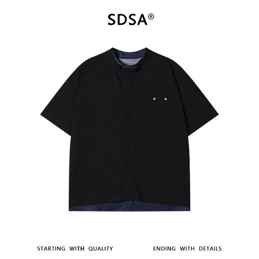 SDSA男装2026新款高贵轻奢立领假两件T恤口袋钉扣短袖百搭时尚潮 商品图0