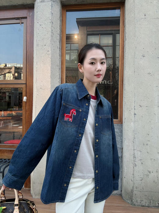 【马上红】噢蜜ooomeooo小马🐎刺绣牛仔外套 商品图4