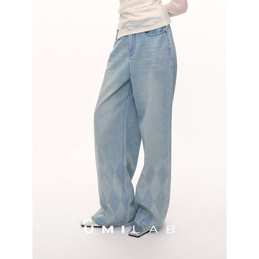 UMILAB｜倒影*重工烧花原创菱格纹VTG洗水 轻薄春夏牛仔裤OP1328V 商品图0