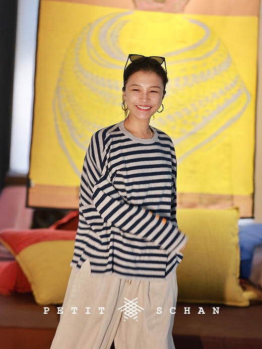 Petit Schan小闪 CLO#1080 Stable but fun 稳中有趣 松弛感棉麻桑蚕丝条纹轻薄针织长袖 商品图2