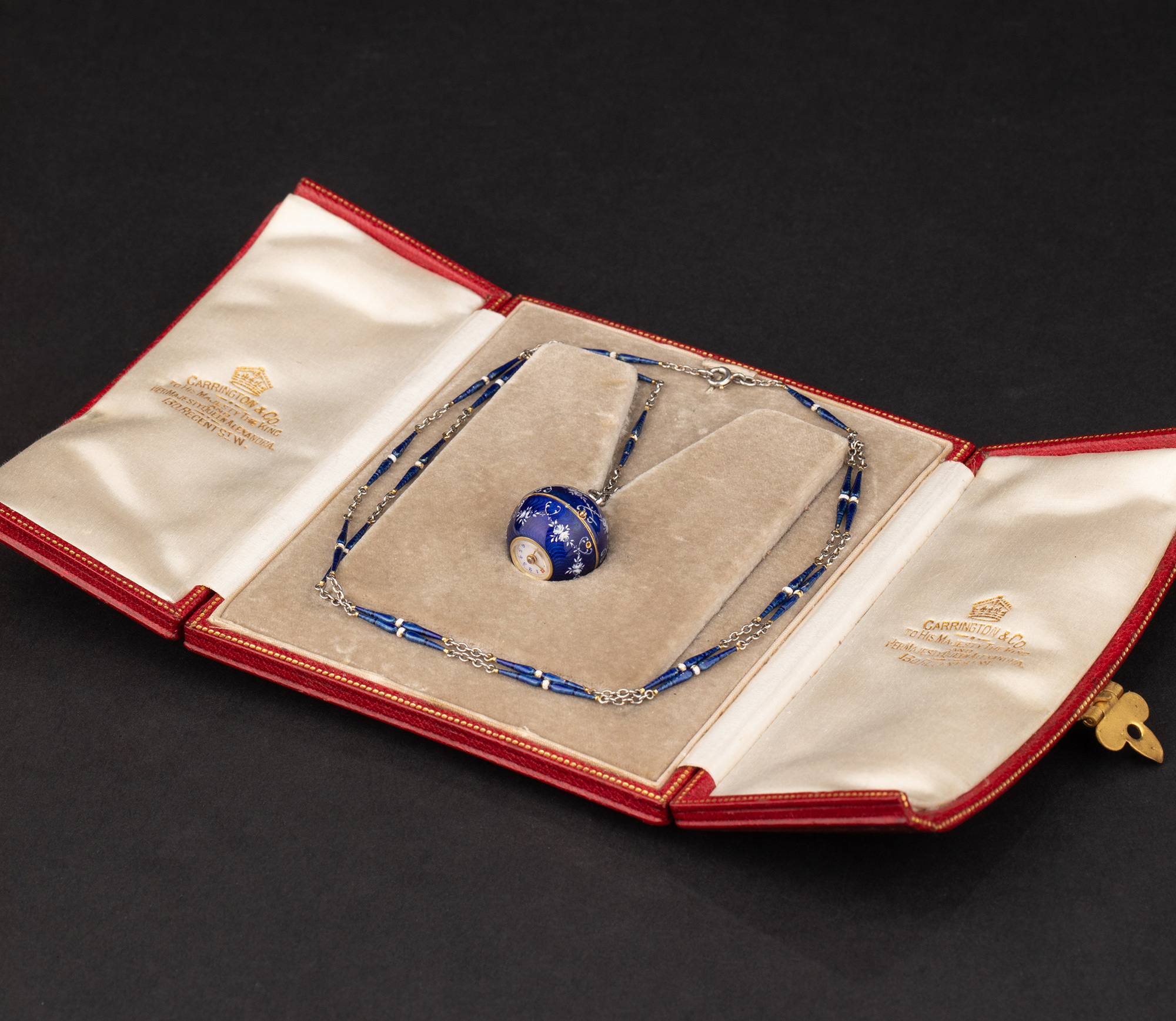 独角鹿西洋古董1910-1920年代瑞士出品球形怀表及原配表链（红色原装盒）