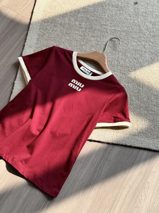 缪缪 撞色圆领棉质短袖T恤 商品图8