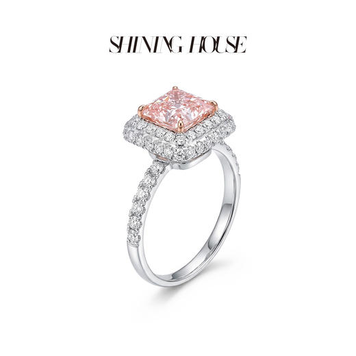 ShiningHouse[培育] 粉钻系列 18k金钻石戒指 粉钻公主方形1克拉钻人工真钻人造钻石K金戒指时尚钻石戒指卓越匠心奢耀臻献【此商品不支持7天无理由退货退款】 商品图2