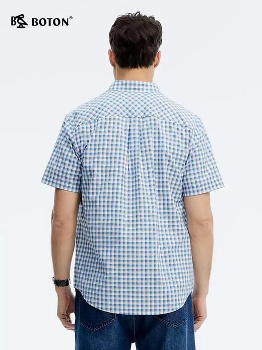 波顿夏季男士修身格纹短袖衬衫｜蓝黄白格子点缀，合身剪裁利落有型MS101225 商品图2