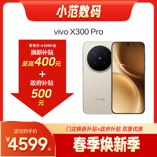 vivo X300 Pro 到店购机享200-400元补贴卷（补贴卷可作为VIP系列卷／回收卷／融合卷／配件卷/换新补贴/使用5选1） 商品图0