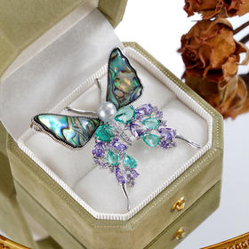 子佩集【碧海灵蝶】珍珠惜王妃胸针【XXXZ232】6mm双色珠螺钿蝴蝶2601