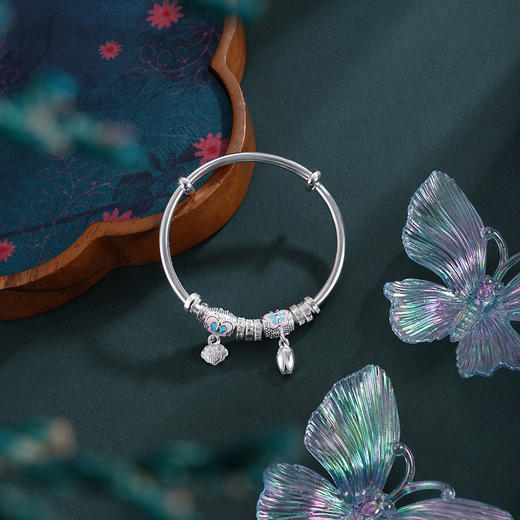 子佩集【如意粉蝶】银S9999童镯【WT000074-2】儿童粉红蝴蝶2601 商品图3