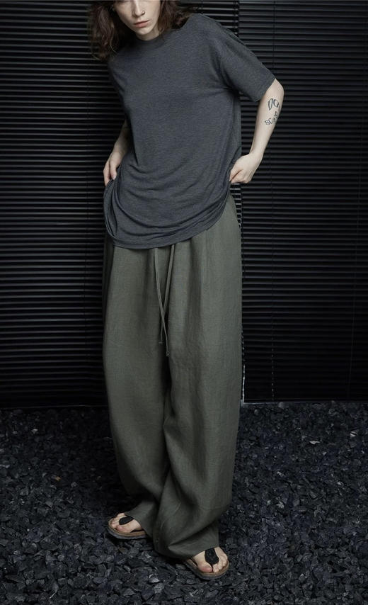 进阶老钱风松针绿苎麻阔腿裤 商品图3