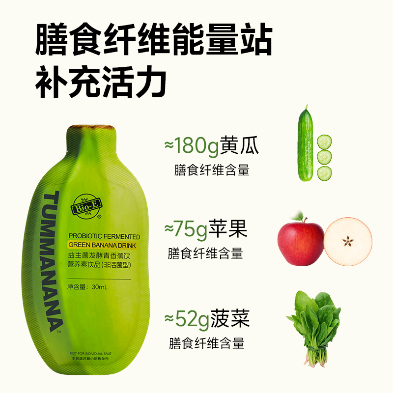 Bio-E青香蕉液益生菌发酵口服液果蔬膳食纤维30ml*7袋/盒