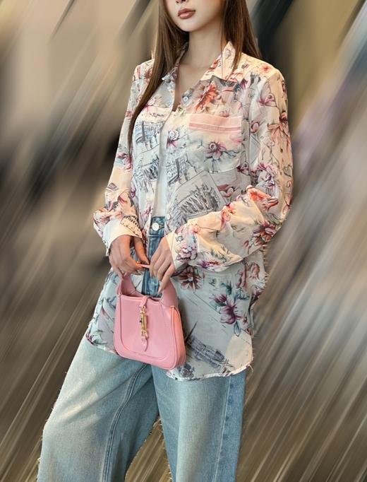 女款印花薄纱长袖衬衣zh010 商品图3