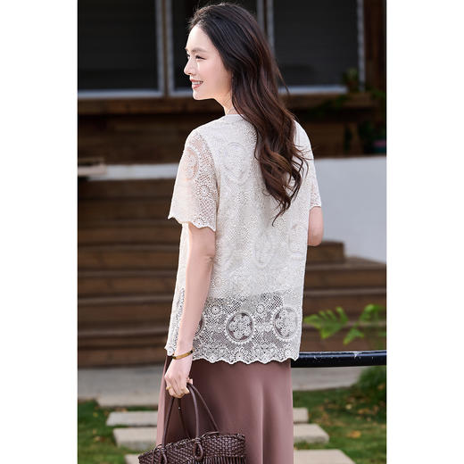 米思阳2026春夏新款时尚百搭蕾丝T恤衫镂空微透独特漂亮小衫2863/1044 商品图3