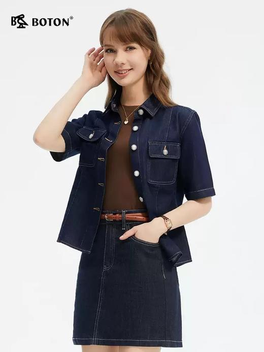 波顿夏女士显瘦利落短袖牛仔短袖衬衫 柔软质感通勤百搭衬衣LS067225 商品图3