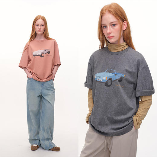 UMILAB｜去兜风*甜酷美学100%棉数码做旧原创印花廓形短袖T恤T799V 商品图0