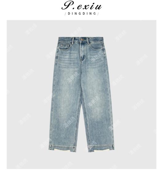 03-4潘依绣丁丁宠粉设计感薄款毛边直筒九分牛仔裤 Q65675 商品图0